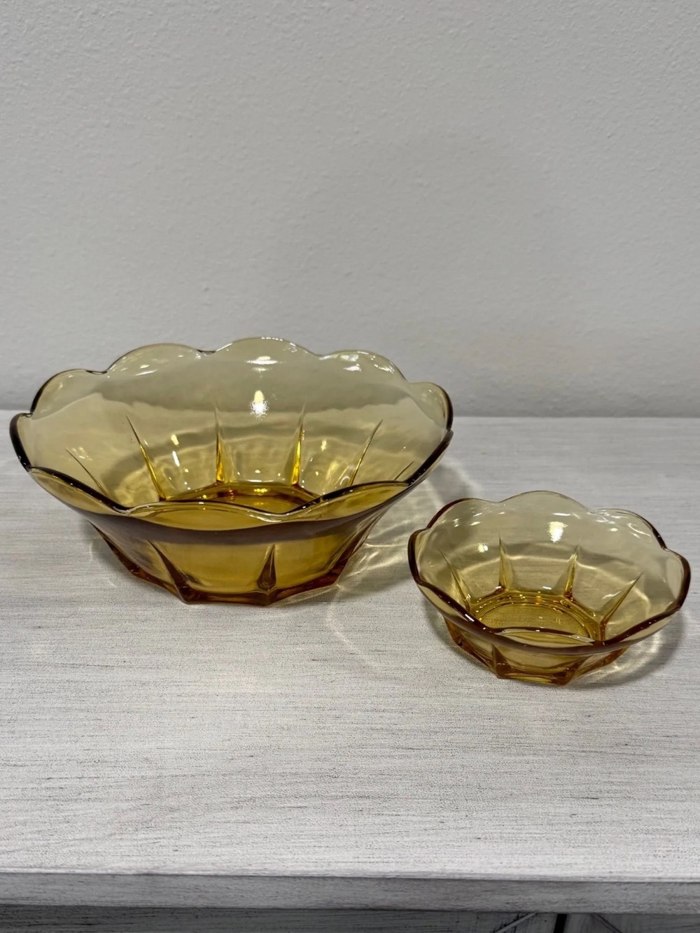Vintage Anchor Hocking 1960s Amber Glass Bowl Set, Chip & Dip Bowls